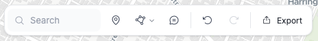 The study map toolbar, with the collapsed Search field at its left, then the drop pin, shapes, and annotation tools, undo and redo, and Export