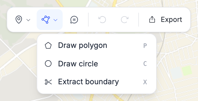 Study map toolbar with the Shapes menu open