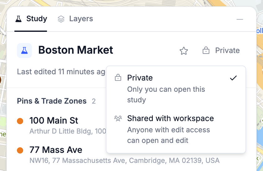 Sharing a study with your workspace