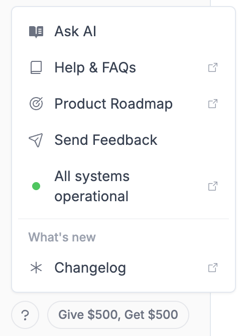 Help menu with Ask AI button